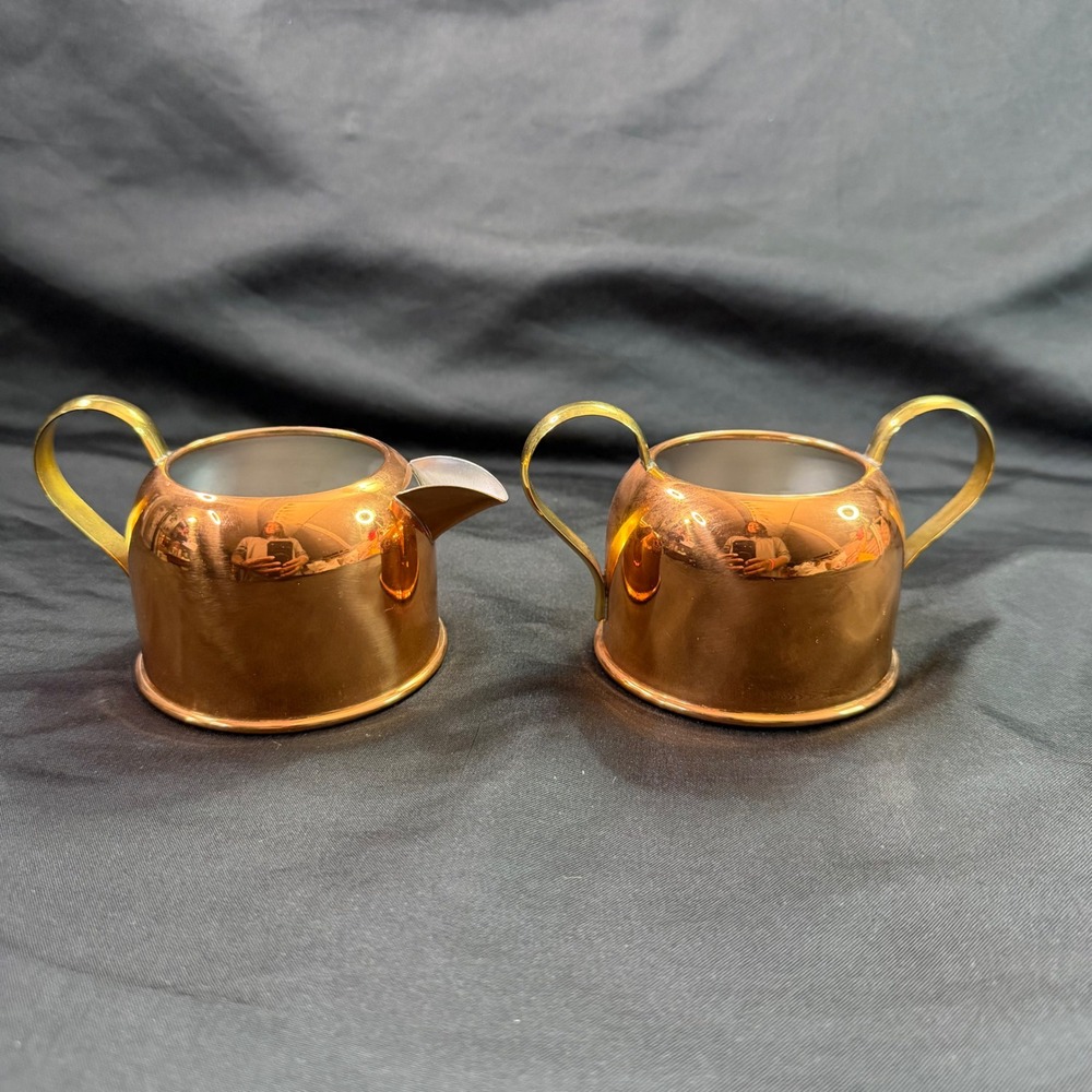 Copper Craft Guild Cream and Sugar Set Vintage Taunton Mass Brass Handles